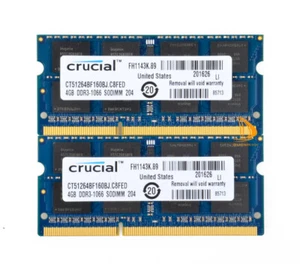 2PCS Crucial 4GB 2RX8 PC3-8500S DDR3 1066Mhz SODIMM Laptop Memory RAM 204Pin #__ - Picture 1 of 9