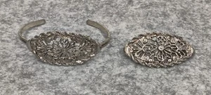 Vintage Silver Filigree Bracelet and Brooch Set 4247 - Picture 1 of 6