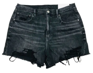 American Eagle pantaloncino denim donna 12 31 nero vita alta anni 90 fidanzato NUOVO - Foto 1 di 10