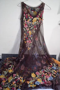 Vestido Largo Johnny Was Biya Malla Superpuesto Floral Bordado MUJER S Marrón - Imagen 1 de 11