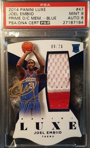 Joel Embiid Signed Autographed 2014-15 Panini LUXE Jersey PSA MINT 9 AUTO 8 - Picture 1 of 3