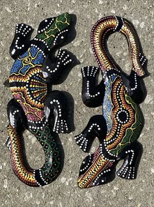 2 Aboriginal GECKOS WOOD WALL ART HOME DECOR TIKI TROPICAL PATIO HANGING - Picture 1 of 1