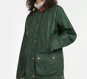 Barbour Carmen Wax Jacket Green Size 14/40 Oversized - Picture 1 of 16