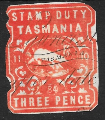 TASMANIA STAMP DUTY SEAL c1884+ METAL(?) CANCEL "LAUNCESTON/TASMANIA/AFTER DATE" - Image 1 of 2