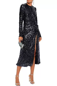 RRP €1750 GALVAN LONDON Pinwheel Midi Dress FR34 US2 UK6 XS Sequins High Slit - Foto 1 di 6