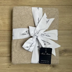 Brooks Brothers 100% Cashmere Knitted Throw Blanket Light Beige  Knit 50”x60”NWT - Picture 1 of 5