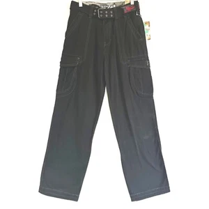 Vintage Wearfirst Cargo Black Pants Boys Size 16 Baggy Rave Y2K Grunge Goth - Picture 1 of 12