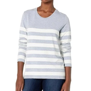 T-shirt Majestic Filatures Delux morbida a righe grigia taglia 4 US L NUOVA - Foto 1 di 8