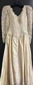S.L. Signature by Victoria's Ivory Satin Pearl Beading Jewel Wedding Dress Sz 8 - Picture 1 of 8