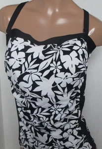 LANDS END Black Havana Floral Bandeau Tankini Swimsuit Top Womens 8 Long NEW - Picture 1 of 12