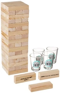 Tipsy Tower Drinking Game Adult Party Game Set with 54 Stacking Wooden Blocks... - Picture 1 of 3