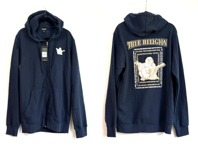 Moletom com capuz True Religion Radiant Buddha com zíper AZUL tamanho GRANDE novo com etiquetas $119 - Imagem 1 de 4