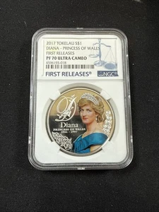 2017 Tokelau $1 DIANA PRINCESS OF WALES prima uscita PF 70 Ultra cameo NGC - Foto 1 di 3