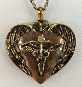 Vintage Halskette Caduceus medizinisches Symbol mit Gelassenheitsgebet auf dem Rücken (R6-20) - Bild 1 von 8