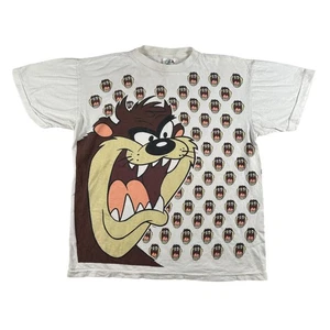 Camicia vintage Taz Looney Tunes uomo media bianca stampa all over cartone animato anni 90 - Foto 1 di 16