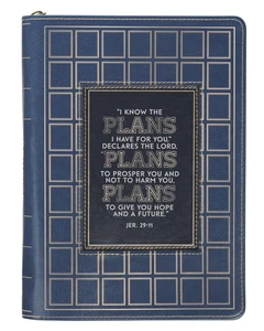 Christian Zippered Journal – I Know the Plans (Jeremiah 29:11) Navy Blue Vegan - Foto 1 di 3