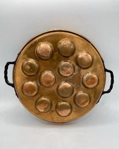 Antique Copper Escargot Egg Pan with Metal Handles 8” D Marked SIGG Switzerland - Picture 1 of 8