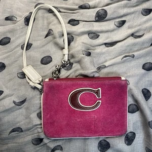 Authentic COACH Magenta Suede with Leather "C" Wristlet GUC - Picture 1 of 14