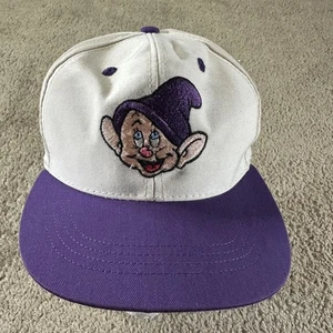 Vintage Disney Dopey Hat Cap Snap Back Youth White Purple Embroidered Movie 90s - Picture 1 of 9