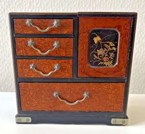 Schmuckschatulle Schmuckkästchen Holz mit Malerei Japan mit "Geheimfach" - Bild 1 von 8
