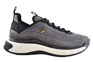 Chanel 23K Mens Grey Black White CC Logo Lace Up Low Top Trainer Sneaker 45 12 - Picture 1 of 13