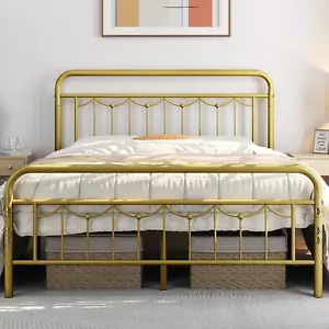 Queen Size Metal Bed Frames with Vintage Headboard and Footboard, Farmhouse Meta - Picture 1 of 9