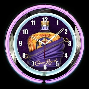 15" Crown Royal Whisky Bottle Sign Purple Double Neon Clock Man Cave Bar Garage - Picture 1 of 2