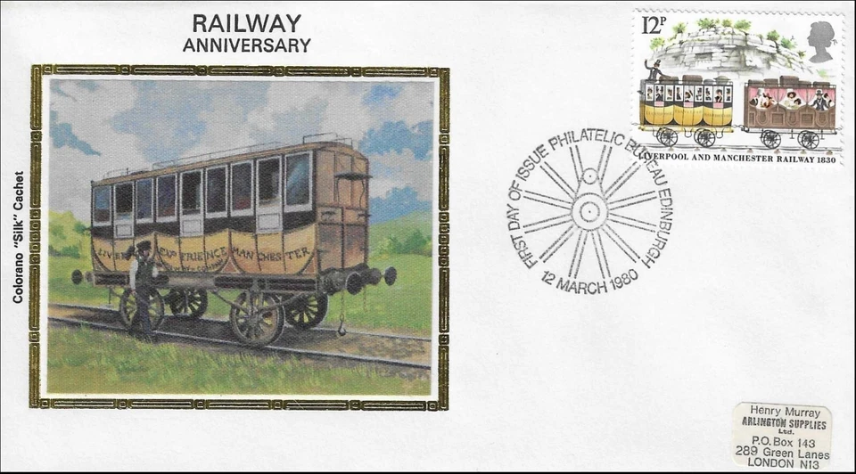 Railway Vintage History Wood Train Carriage Manchester GB Colorano Silk FCD 1980 - Image 1 of 1