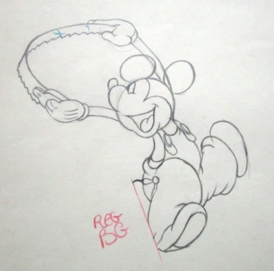 1936 MICKEY MOUSE ORIGINAL PRODUCTION cel DRAWING WALT DISNEY saw overalls - Image 1 of 2