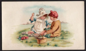 Arbuckle's Ariosa Coffee Scarce 1890's Victorian Trade Card VTG Kids Picnic Art - Picture 1 of 2