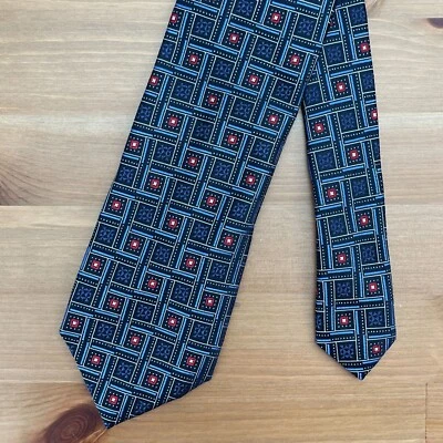 Hart Schaffner Marx шелковый галстук мужской синий красный геометрический роскошный дизайнерский Италия - Изображение 1 из 4