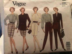 Vogue Pattern 2990 MISSES JACKET DRESS BLOUSE SKIRT PANTS Tapered Pleats Vent  - Picture 1 of 2