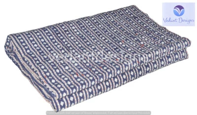 Handmade Polka dot Kantha Embroidery Queen Blanket Throw Indian Bedspread - Image 1 of 4