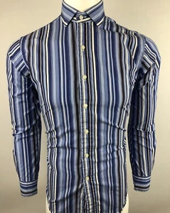 Polo Ralph Lauren Men Button Up Dress Shirt Size 15 M Blue White Striped Estate - Picture 1 of 16