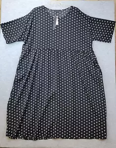 Zanzea Caftan Dress Black Polka Dot Round Neck 3/4 Sleeves Maxi Women's 5XL NWT - Picture 1 of 12