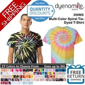 Dyenomite Men Multi-color Spiral Short Sleeve Tie-dyed T-shirt Up To 3XL 200ms - Picture 1 of 157