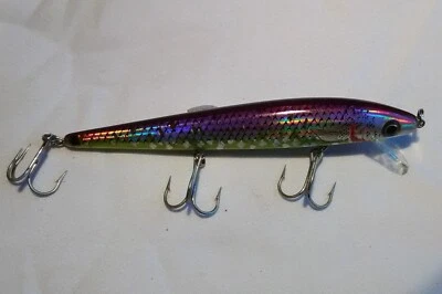 Vintage Rebel Floater/Jumping Minnow Jerk Bait - 4 1/2" - Purple, Silver & Green - Image 1 of 4