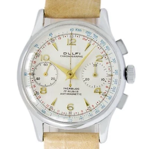 Vintage Dulfi Choronograph Incabloc 17 Rubine Original White Dial Steel Watch - Bild 1 von 10