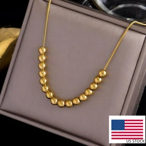 Damen 18K vergoldet Edelstahl glänzend Perlen Bohne Schlangenkette Halskette 19" - Bild 1 von 4