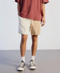 NWOT PacSun Split Corduroy Khaki and Beige Volley Shorts Sz M - Picture 1 of 8