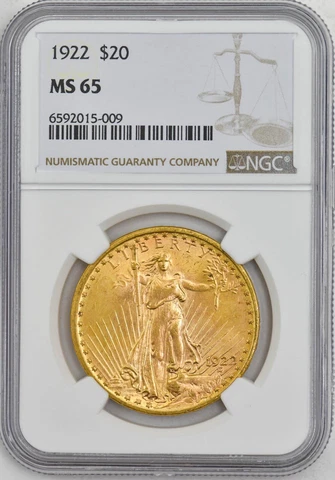 1922 $20 Saint Gaudens MS65 NGC 946840-2 Cover