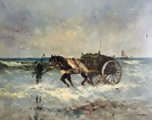 HARRY/HARRIJ VAN DONGEN (1909-?) Tolles Ölgemälde "Pferdekarren in der Gischt" - Bild 1 von 10