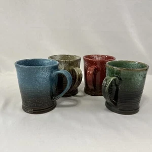 Over and Back Coffee Mugs Set of 4 Rustic Assorted 16 oz Blue Red Green Brown - Picture 1 of 23