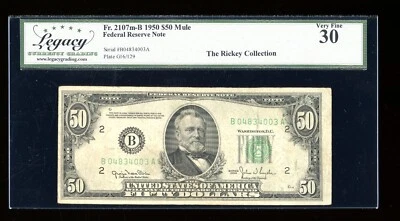 DBR 1950 $50 FRN New York Mule Fr. 2107m-B Legacy 30 Serial B04834003A - Image 1 of 2