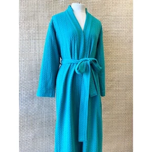 Vintage Turquoise Cable Knit Fabric Midi Tie Waist Robe - Bild 1 von 8