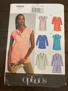 Vogue Options V8816 Misses Top Tunic Draping Neckline Sleeve Variations 14-22 - Picture 1 of 4