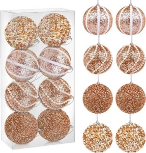 ADXCO 8 Pcs Christmas Ornaments, 4" Shatterproof Glitter Sequin Foam Balls, Gold - Picture 1 of 7