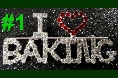 Broche alfileres de joyería HORNEAR COCINA Cristal Amor Bling Estrás Mujeres Mamá Hornear Foto 1 de 4