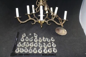 VINTAGE/ANTIQUE BRASS CRYSTAL HANGING CHANDELIER 5 ARM 10 LIGHT SPANISH TESTED - Picture 1 of 7