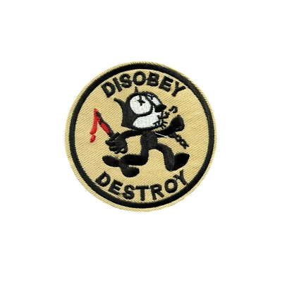 PATCHWORK PARADISE Disobey Destroy Felix the Cat Embroidered Iron-On Patch - Retro Cartoon Badge